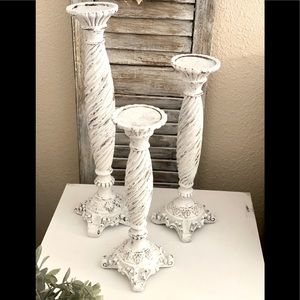 Set of 3 shabby chic candle sticks